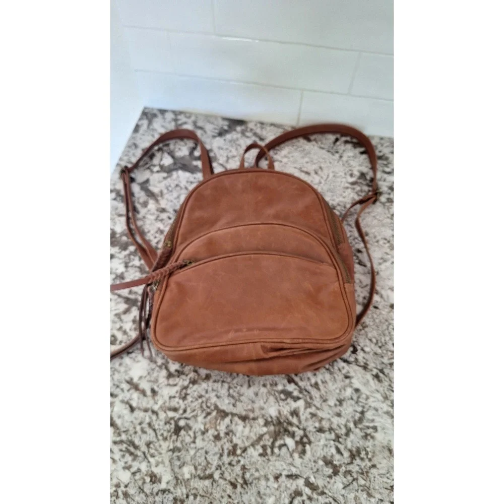 Tommy Bahama Brown Leather Mini Backpack Convertible Sling Bag RN 75343